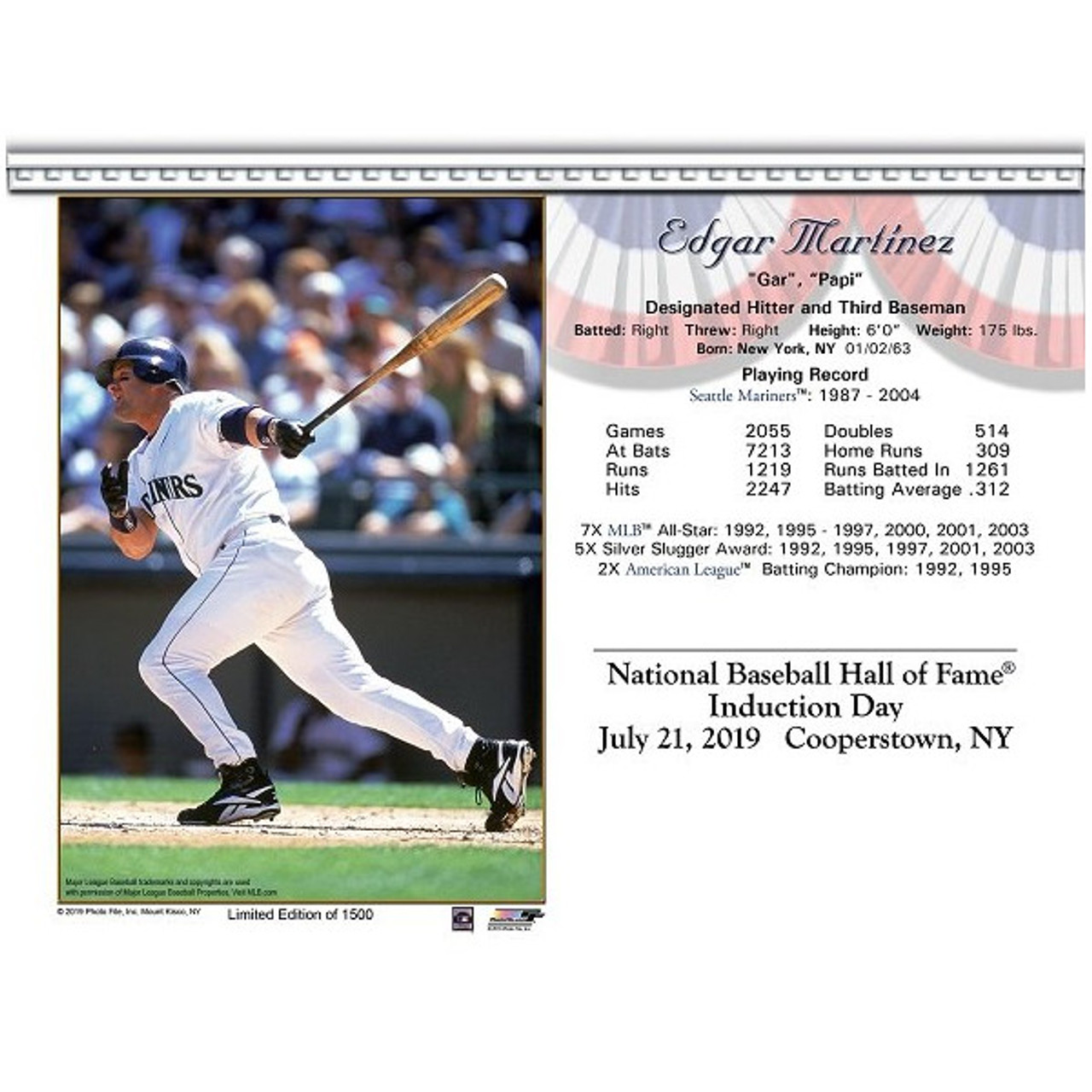 Edgar Martinez Seattle Mariners 2019 Hall of Fame Induction 8x10