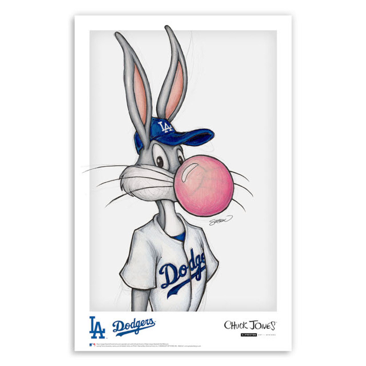Los Angeles Dodgers Bubblegum Bugs Minimalist Looney Tunes Collection 11 x 17 Fine Art Print by los-angeles-dodgers-bubblegum-bugs-minimalist-looney-tunes-collection-11-x-17-fine-art-print-by