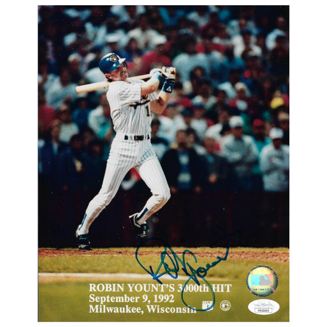 Robin Yount Autographed 8x10 Photograph - 3,000 Hits (JSA)
