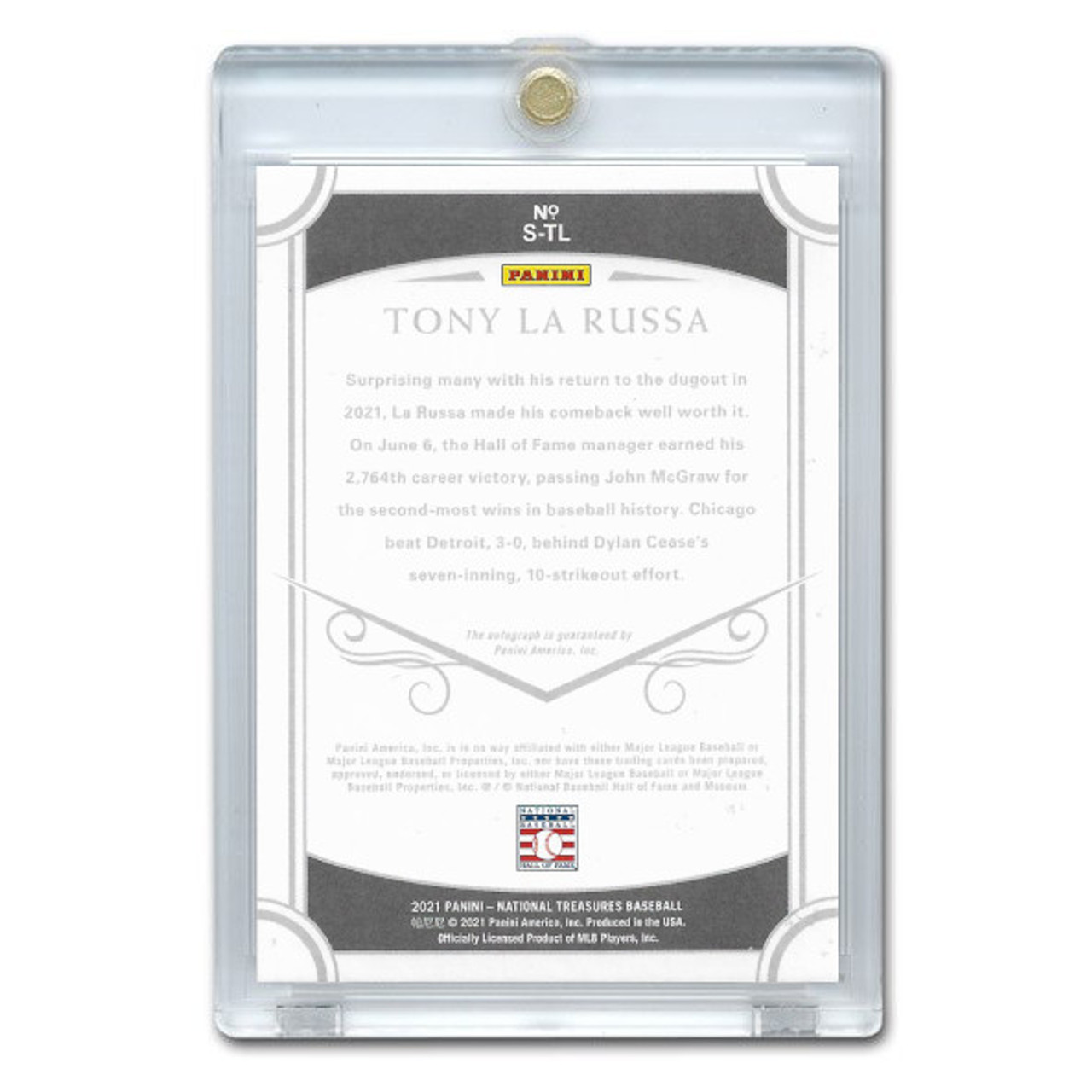 Tony La Russa Autographed Card 2021 Panini National Treasures Signatures  Ltd Ed of 99