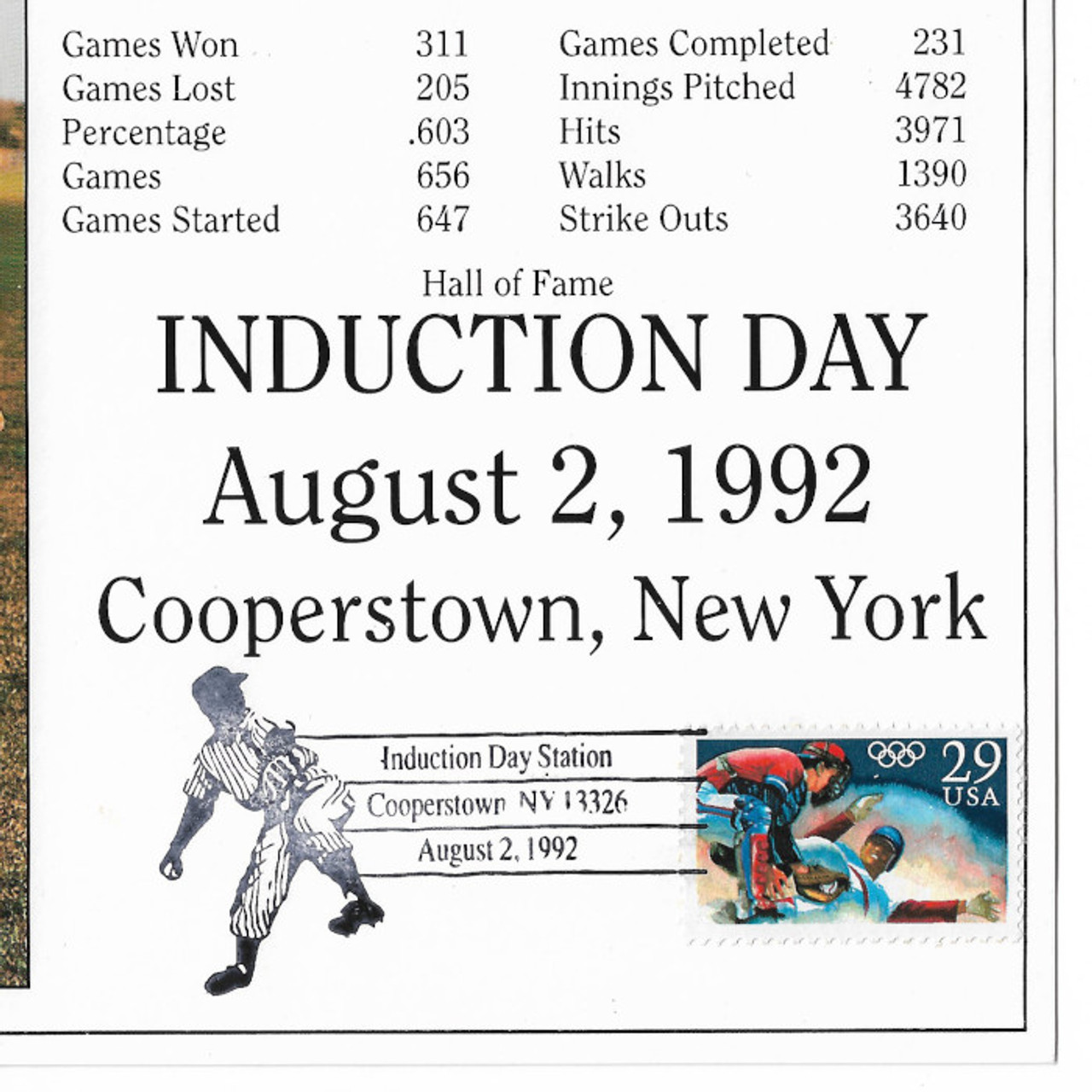 Tom Seaver New York Mets 1992 Hall of Fame Induction 8x10 Photocard with  Induction Day Stamp Cancellation