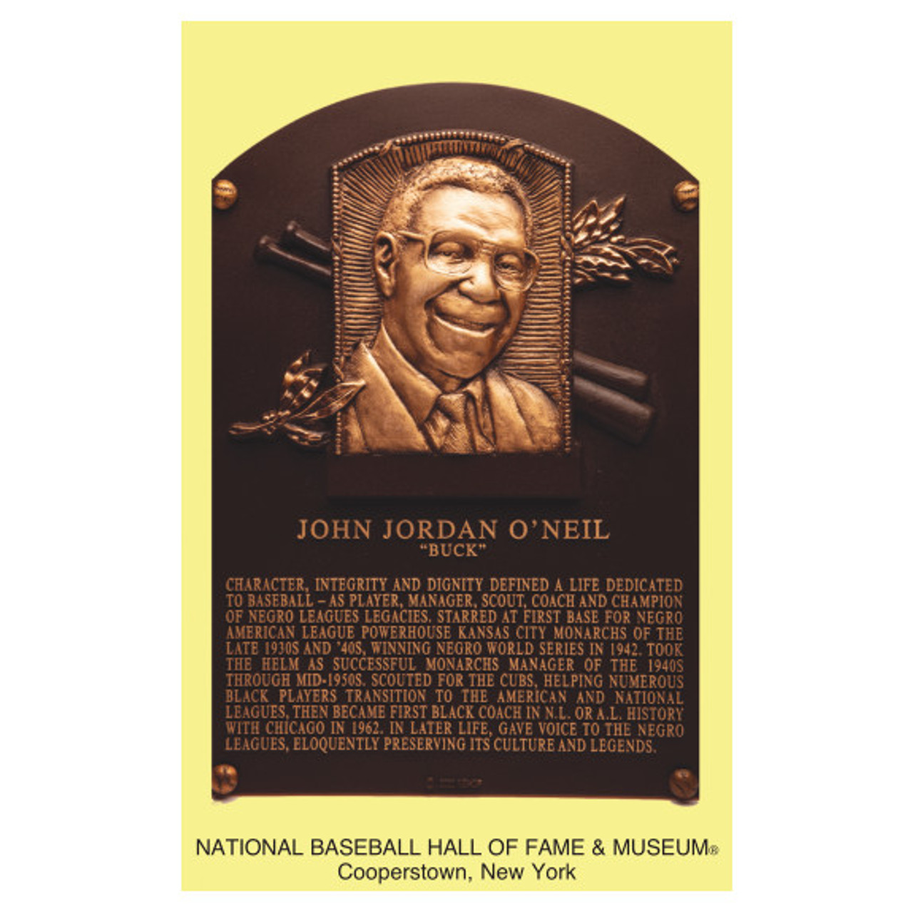 Buck O'Neil Stamped and Canceled Hall of Fame Gold Plaque Postcard