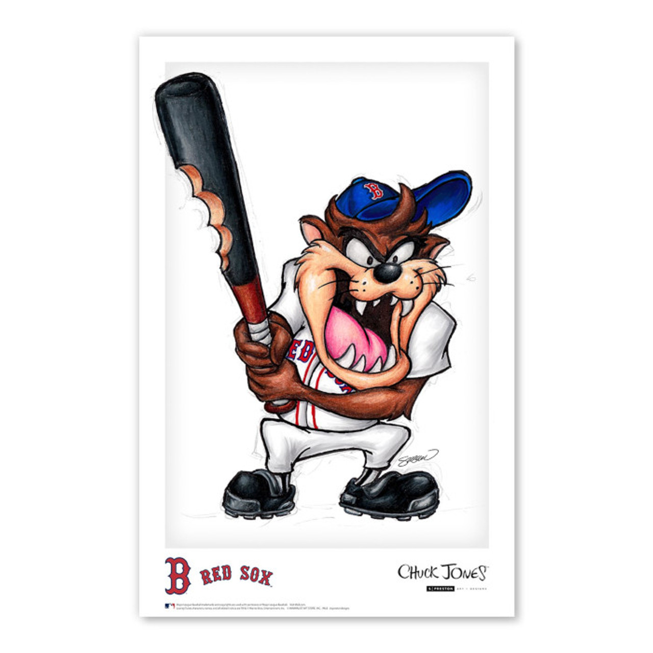 Boston Red Sox Taz on Deck Minimalist Looney Tunes Collection 11 x 17 Fine Art Print by artist S