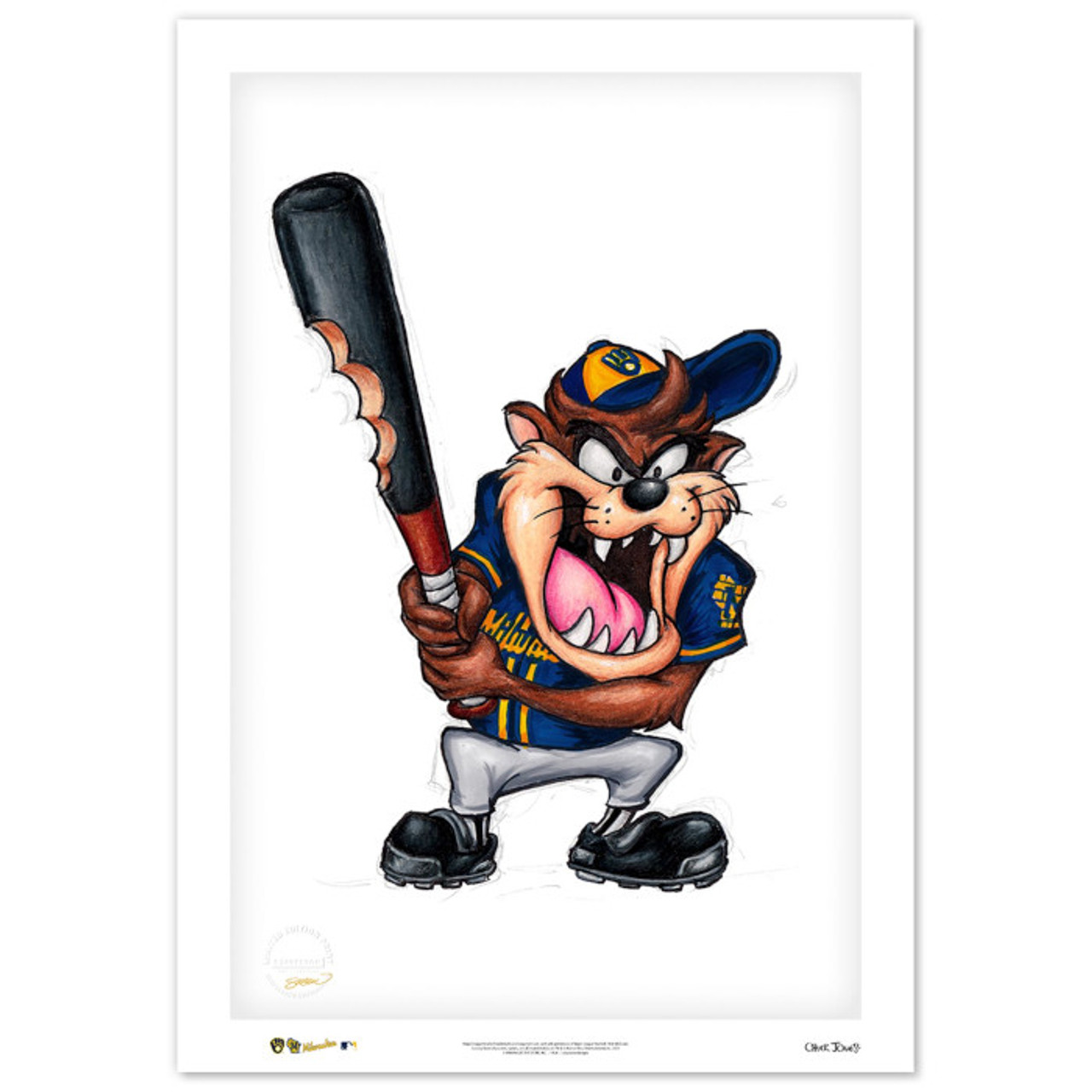 Milwaukee Brewers Taz on Deck Minimalist Looney Tunes Collection 14 x 20 Fine Art Print by artist S