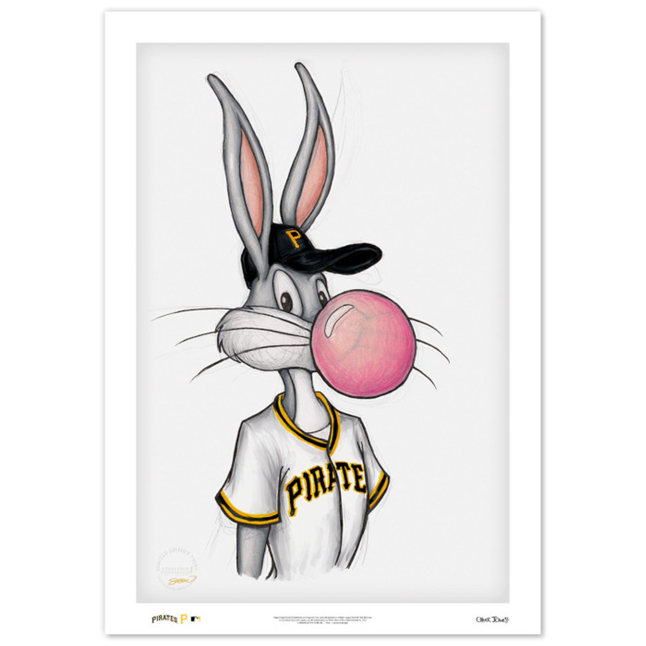 Pittsburgh Pirates Bubblegum Bugs Minimalist Looney Tunes Collection 14 x  20 Fine Art Print by artist S. Preston - Ltd Ed of 100