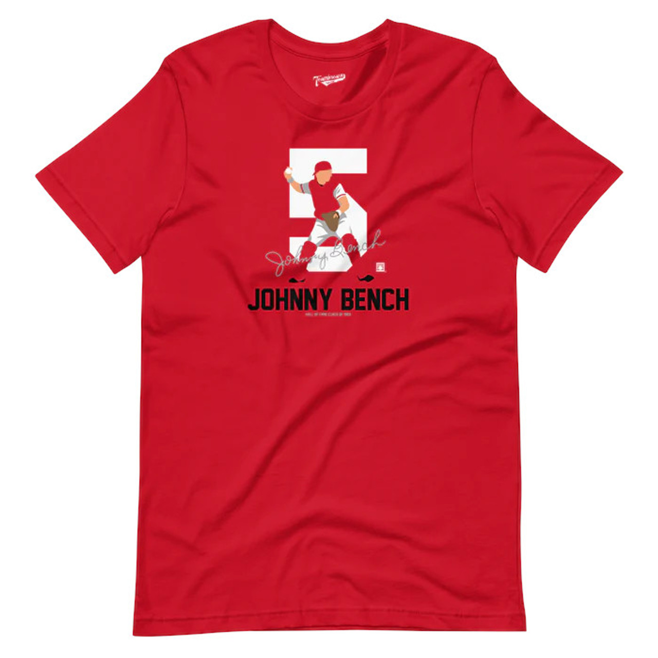 Men's Teambrown Johnny Bench Baseball Hall of Fame Member Signature Red T- Shirt