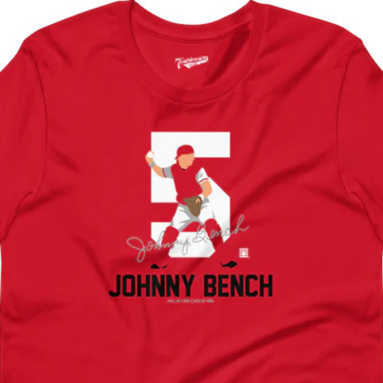 of Men\'s Red Bench Hall Teambrown Fame T- Shirt Johnny Member Baseball Signature