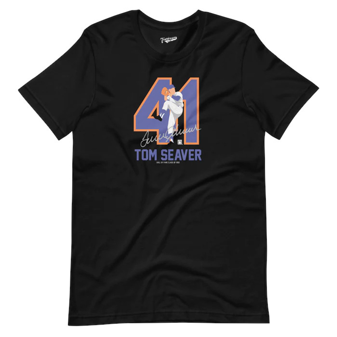 Men's Teambrown Tom Seaver Baseball Hall of Fame Member Signature Black T- Shirt