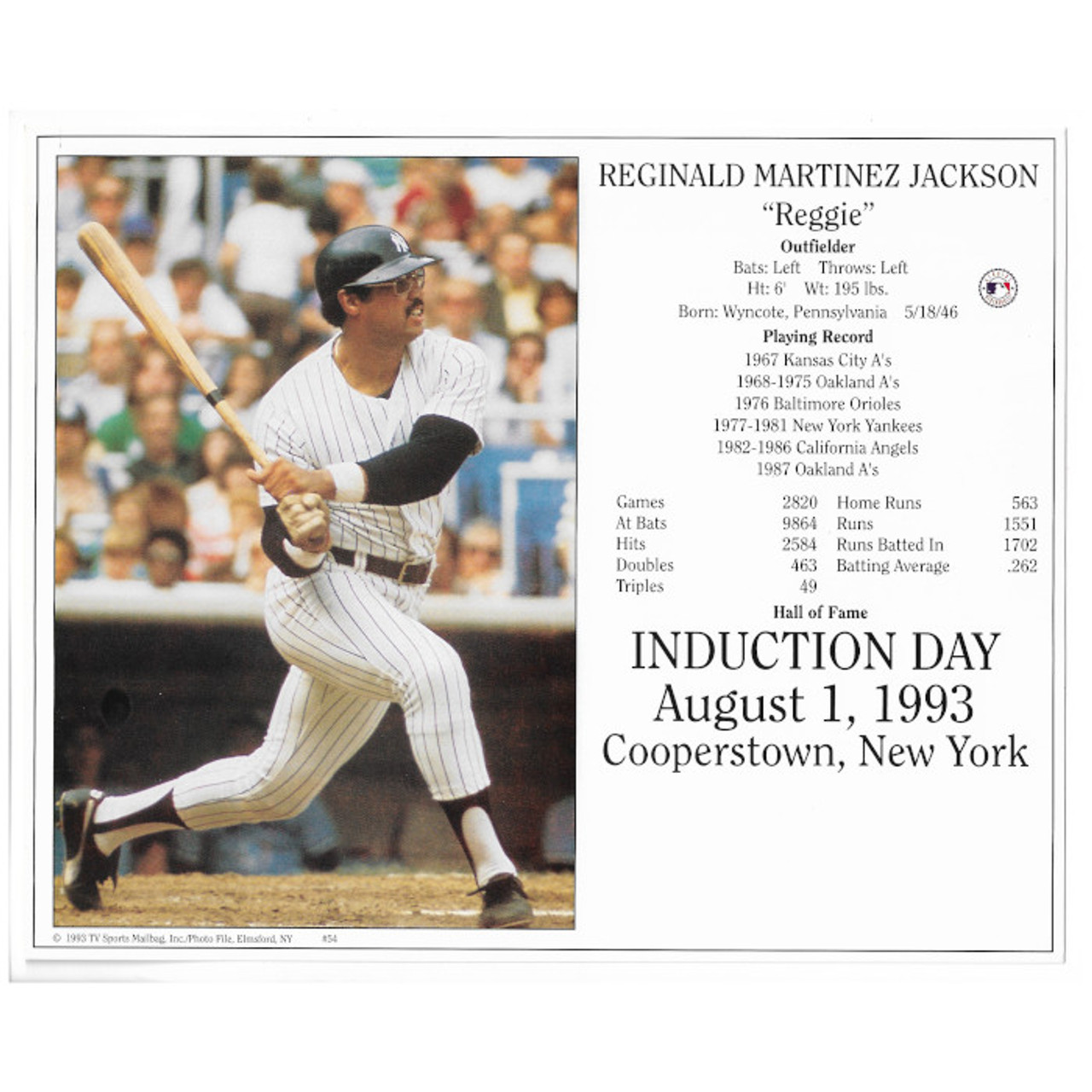 Reggie Jackson New York Yankees 1993 Hall of Fame Induction