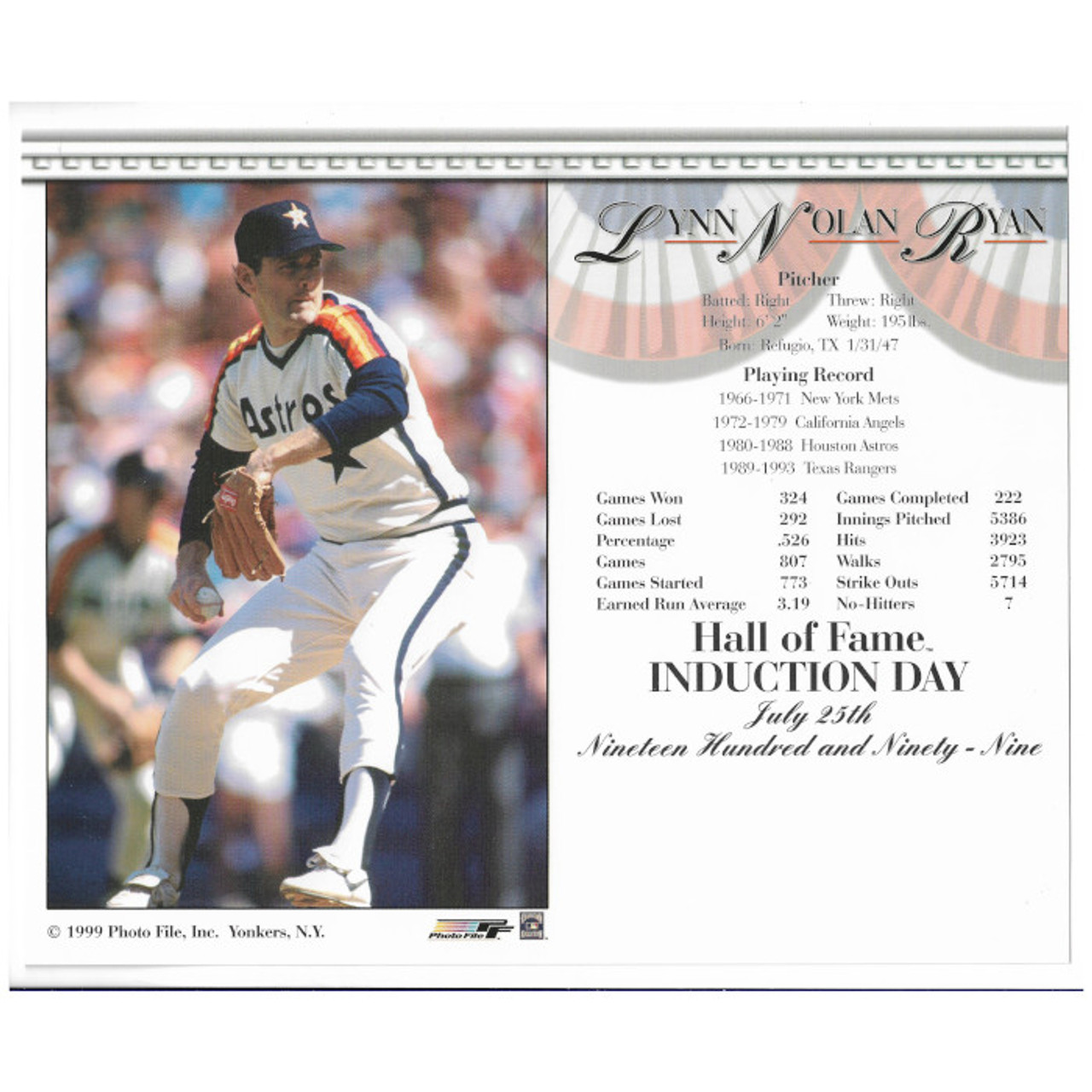 Nolan Ryan - Texas Rangers Hall of Fame Induction 8" x 10" Photo