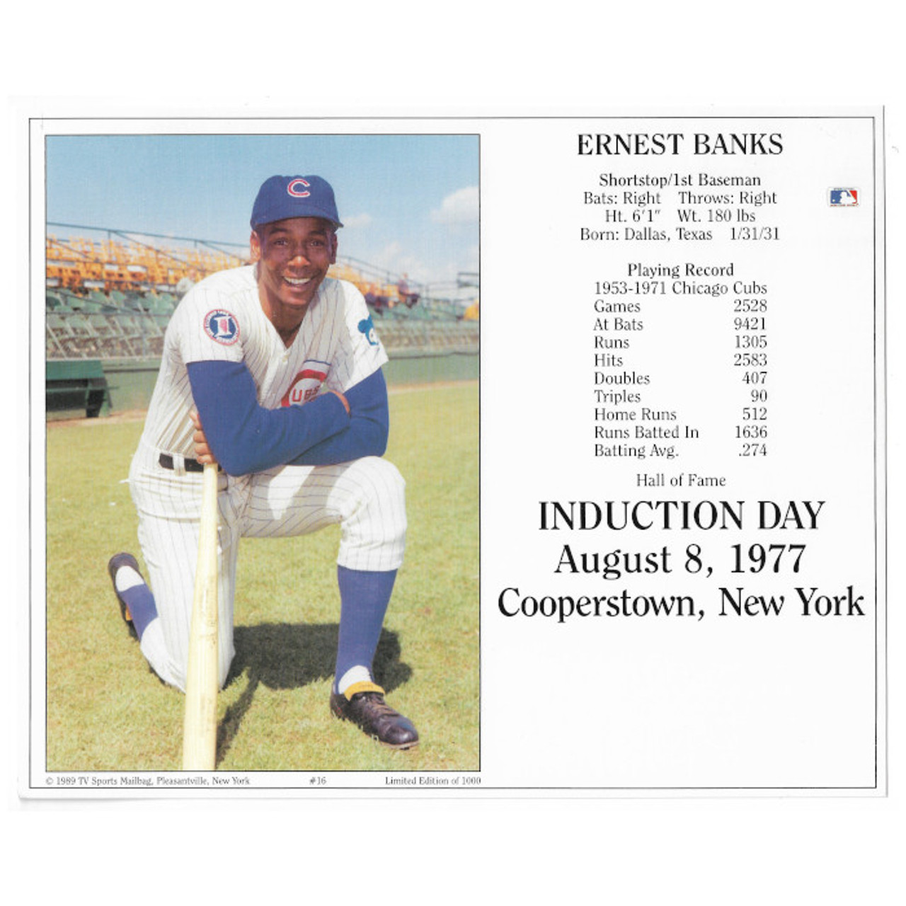 Ron Santo Chicago Cubs 2012 Hall of Fame Induction 8x10 Photocard