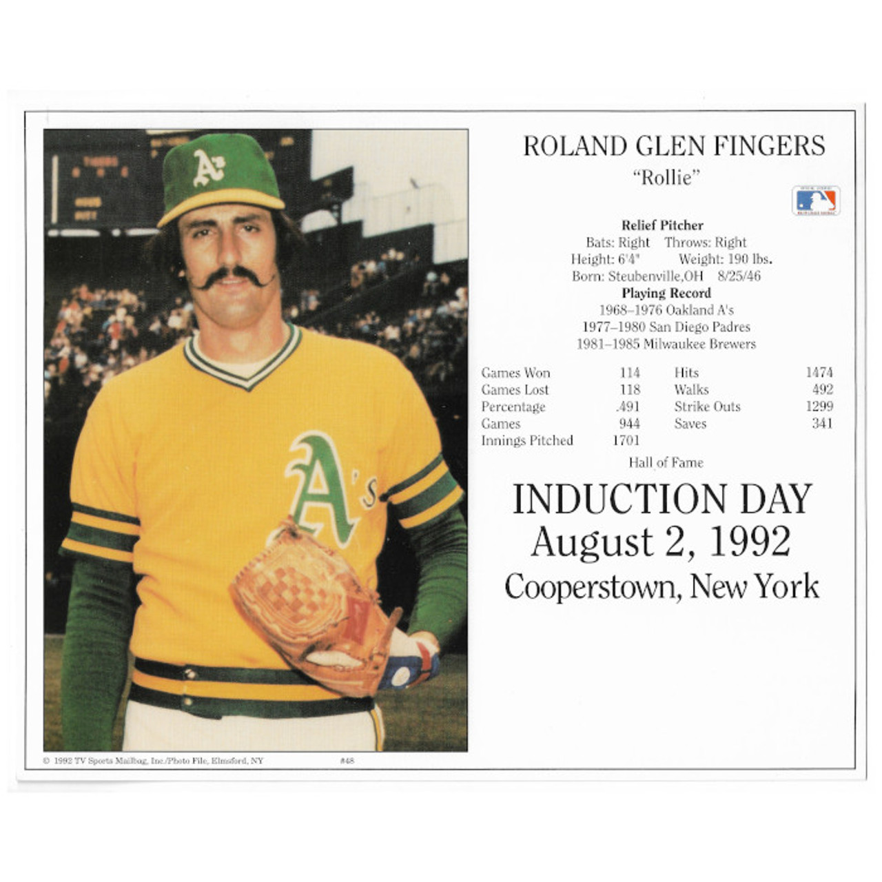 MILWAUKEE BREWERS CLASSIC ROLLIE FINGERS HANDLEBAR MUSTACHE HALL OF FAME  MEMBER