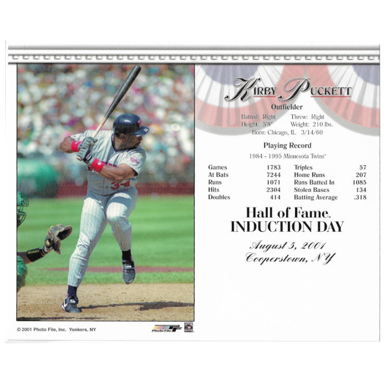 Kirby Puckett Minnesota Twins 2001 Hall of Fame Induction 8x10