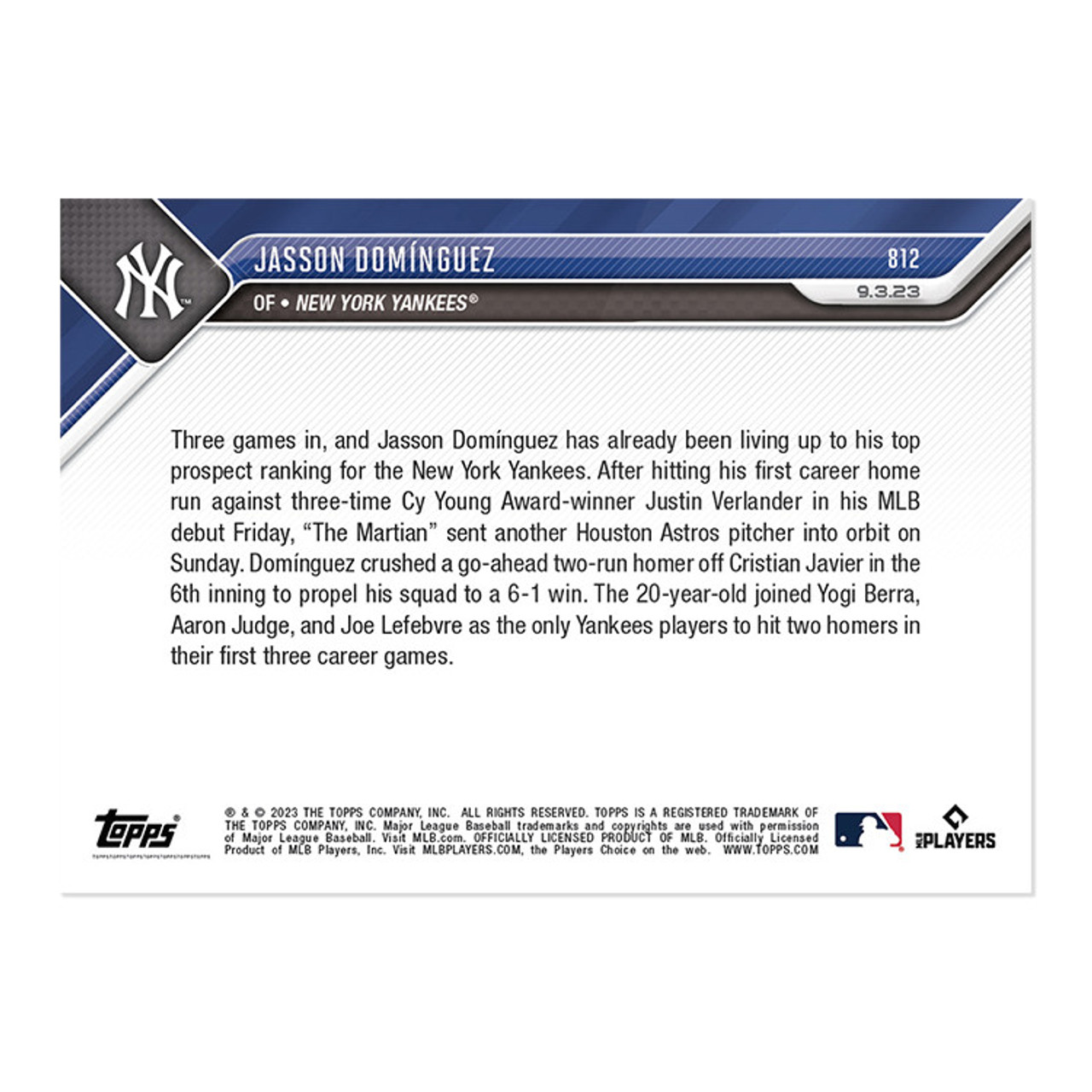 The Martian Jasson Dominguez Youth Jersey - NY Yankees Replica