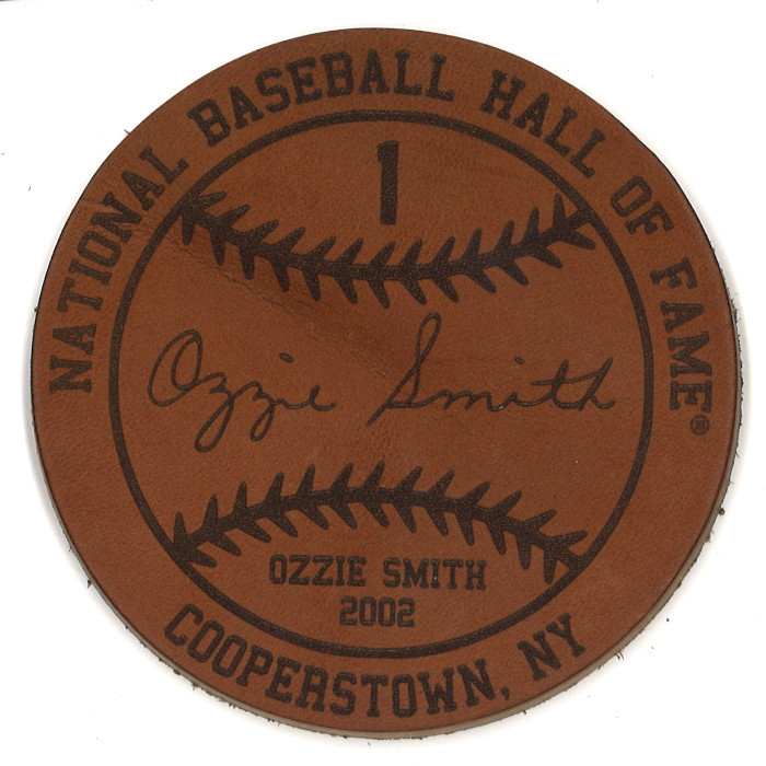 Ozzie Smith Baseball Hall of Fame 2003 Inductee Leather Engraved Coaster