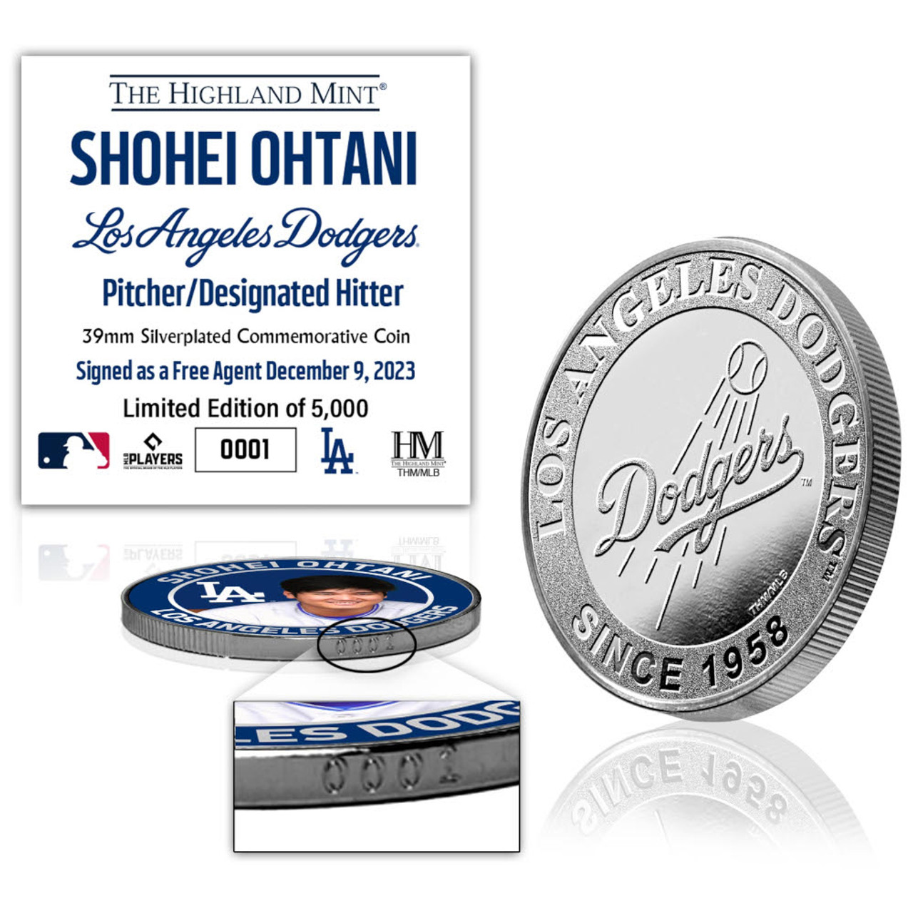 Shohei Ohtani Los Angeles Dodgers Silver Plated Mint Photo Coin Ltd Ed of  5,000