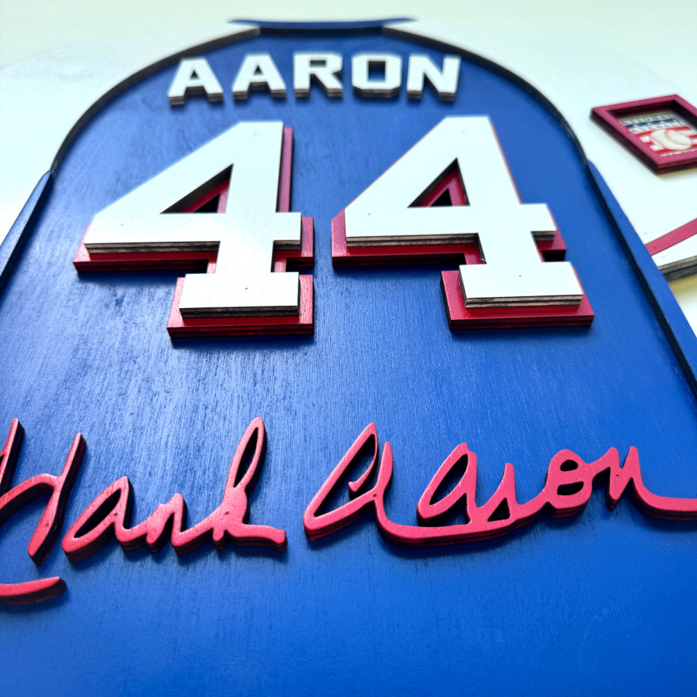 Hank Aaron 3D Signature Wood Jersey 19 x 18 Wall Sign (white)
