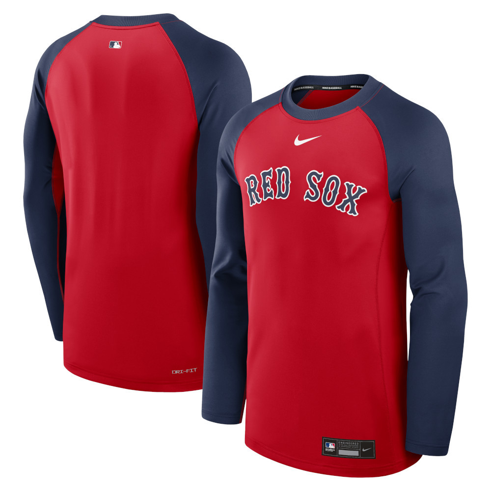 ナイキ メンズ スウェットシャツ Nike Red Sox Authentic Pregame Raglan Sweatshirt - Navy/Red Men-s-Nike-Boston-Red-Sox-Red-