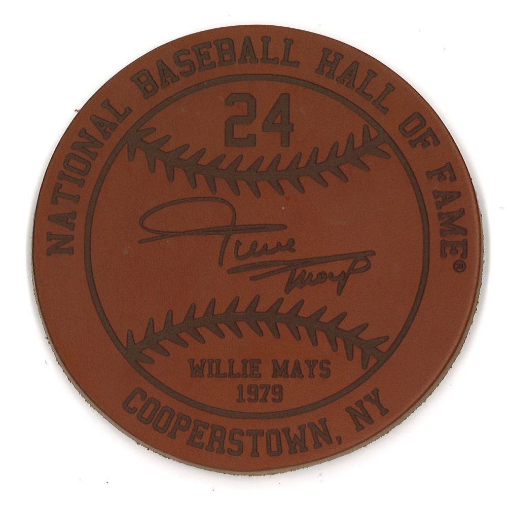 Willie Mays Baseball Hall of Fame 1979 Inductee Leather Engraved Coaster