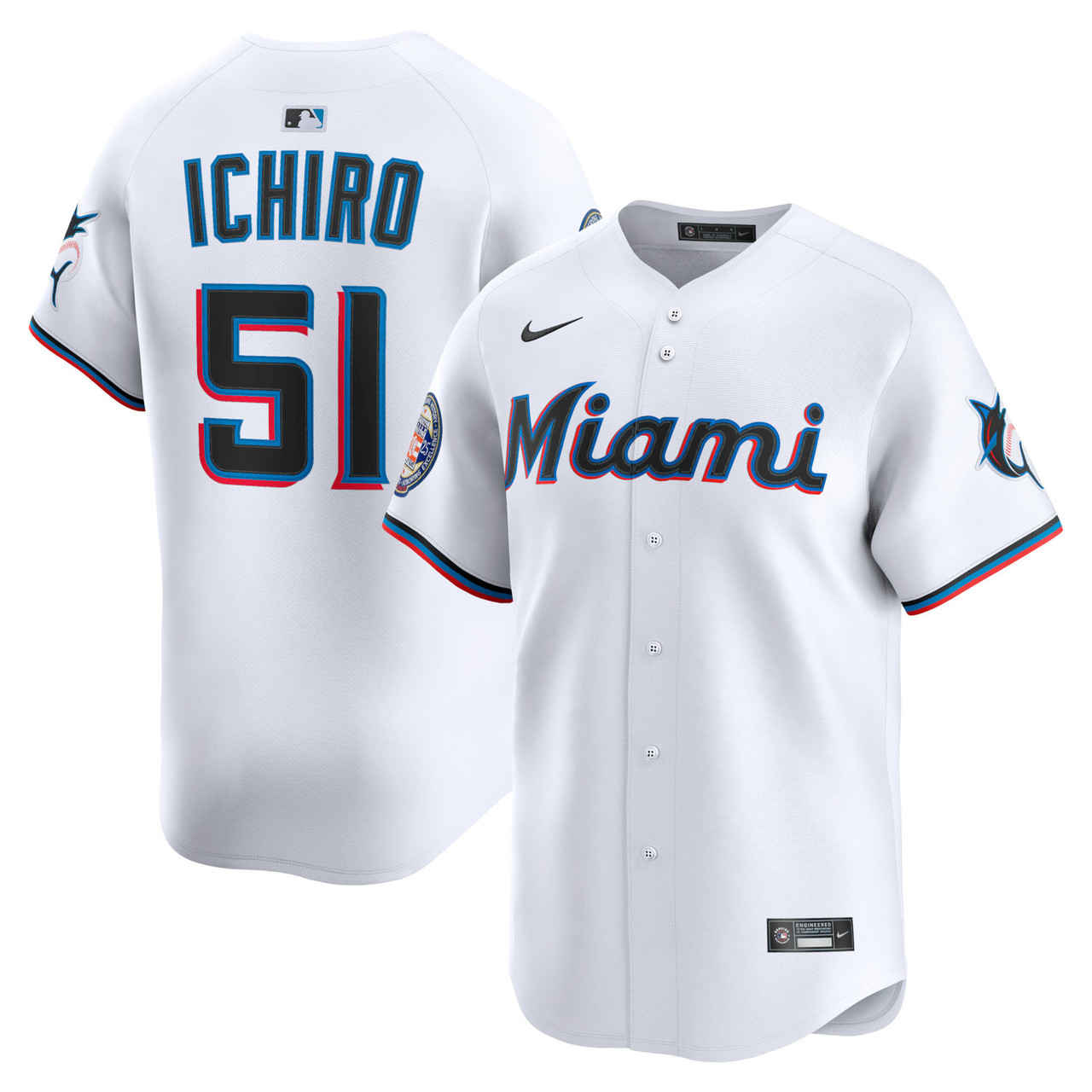 Men’s Nike Ichiro Suzuki Hall of Fame 2025 Induction Official MLB Limited  Miami Marlins Home Jersey