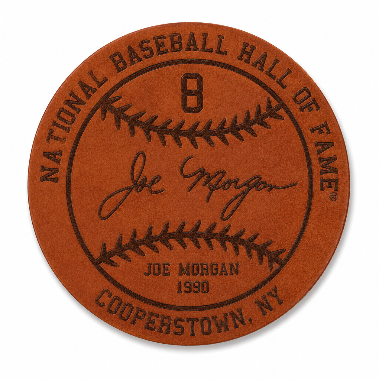 Joe Morgan Baseball Hall of Fame 1990 Inductee Leather Engraved Coaster
