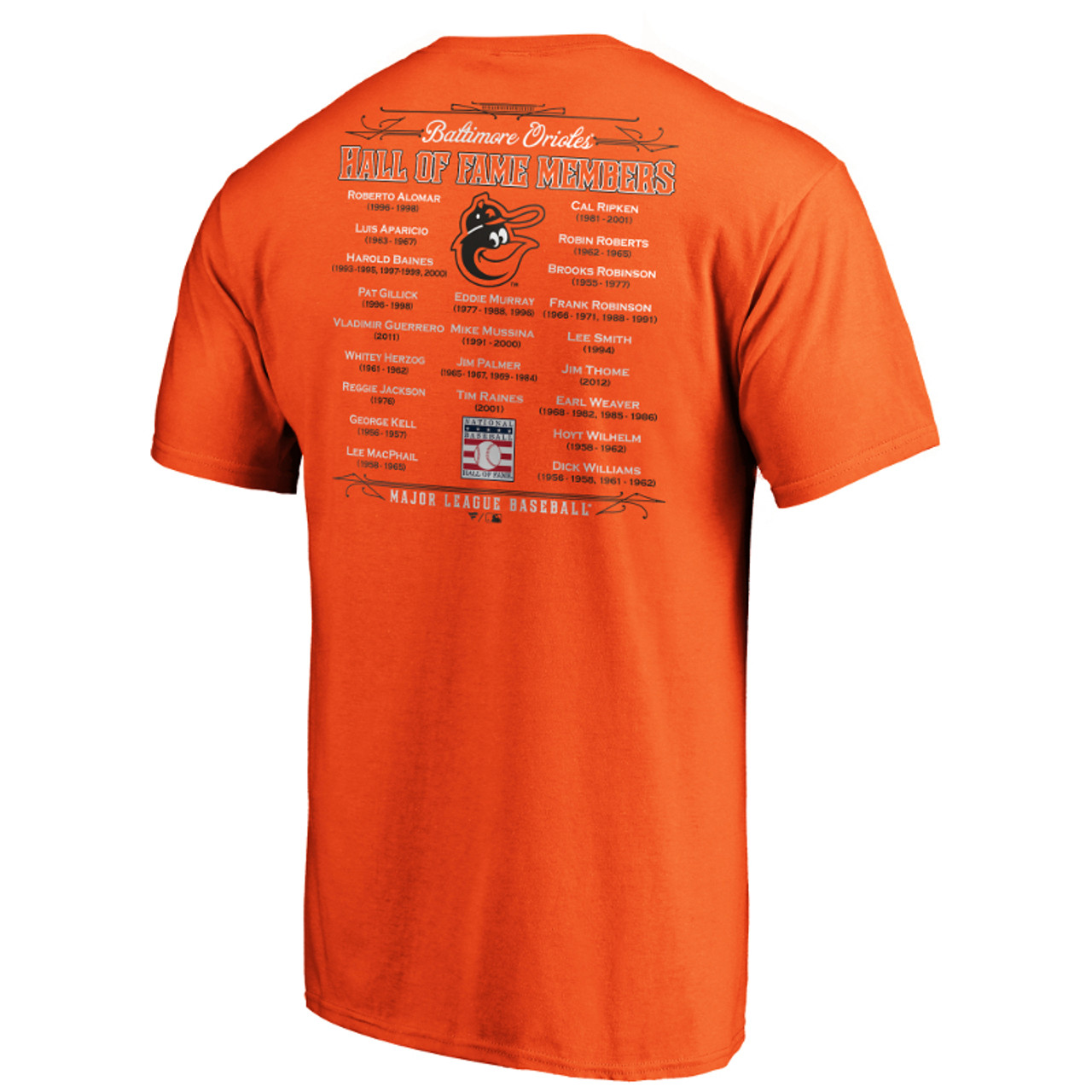 Men's Baltimore Orioles Orange Team Hall of Famer Roster T-Shirt