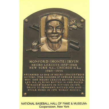 Monte Irvin Baseball Hall of Fame Plaque Postcard