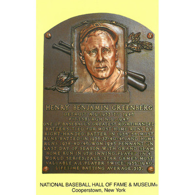 Hank Greenberg Baseball Hall of Fame Plaque Postcard