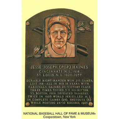 Jesse Haines Baseball Hall of Fame Plaque Postcard