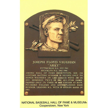 Arky Vaughan Baseball Hall of Fame Plaque Postcard