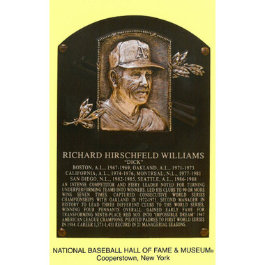 Dick Williams Baseball Hall of Fame Plaque Postcard