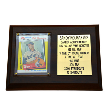 Sandy Koufax Los Angeles Dodgers  8" x 6" Baseball Card Deluxe Plaque