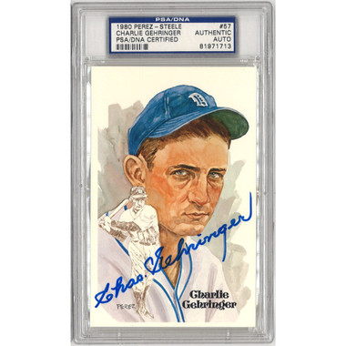 Charlie Gehringer Autographed Perez-Steele HOF Series Postcard # 57 (PSA-13)