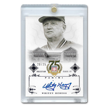 Whitey Herzog Autographed Card 2014 Panini Cooperstown HOF 75th Anniversary Blue # 69 Ltd Ed of 25