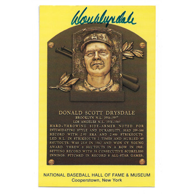 Don Drysdale Autographed Hall of Fame Plaque Postcard (JSA-83)