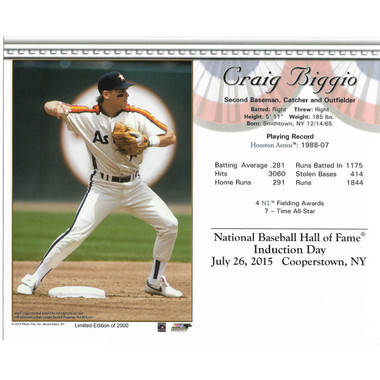 Craig Biggio Autographed Houston Astros 3000 Hit 8x10 Photo Inscribed HOF 15