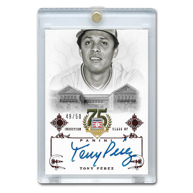 Tony Perez Autographed Card 2014 Panini Cooperstown HOF 75th Anniversary Red # 49 Ltd Ed of 50