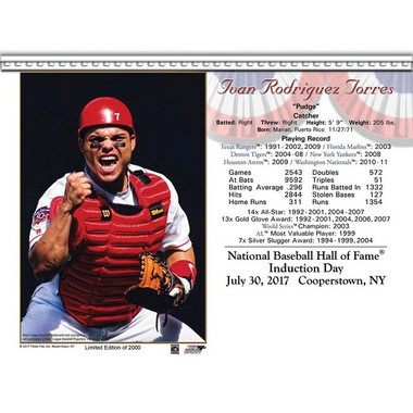 Ivan Rodriguez Texas Rangers 2017 Hall of Fame Induction 8x10 Photocard