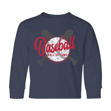 Toddler Baseball Hall of Fame Crossed Bats Long Sleeve Navy T-Shirt