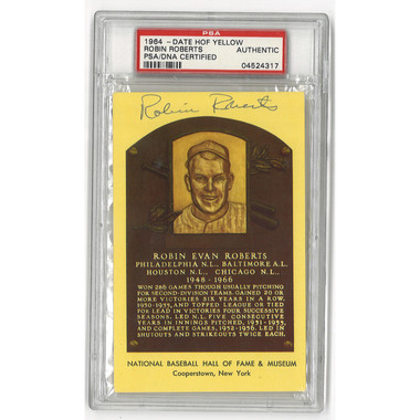 Robin Roberts Autographed Hall of Fame Plaque Postcard (PSA-17)