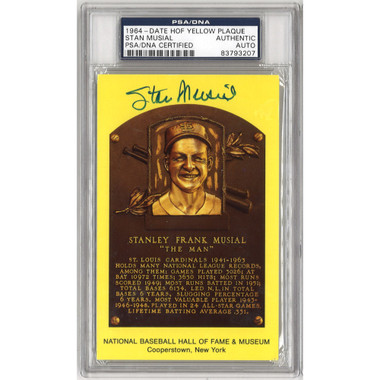 Stan Musial Autographed Hall of Fame Plaque Postcard (PSA-07)