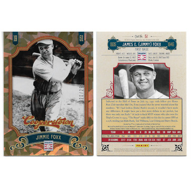 Jimmie Foxx 2012 Panini Cooperstown Crystal Collection # 51 Baseball Card Ltd Ed of 299