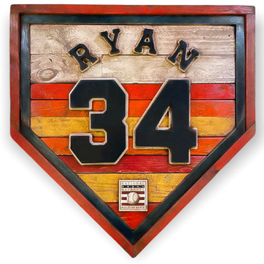 Nolan Ryan Hall of Fame Vintage Distressed Wood 20 Inch Heritage Natural Home Plate - Houston