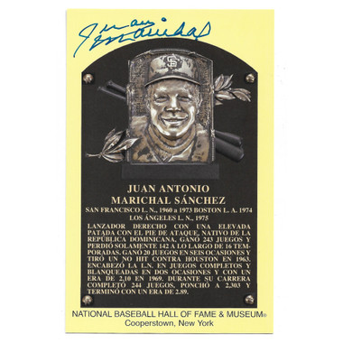 Juan Marichal Autographed Hall of Fame Plaque Postcard (JSA-76)