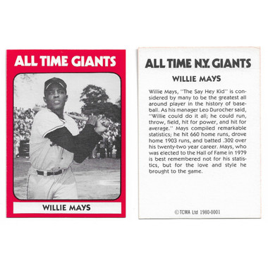 1980 TCMA All Time Giants Greats 12 Card Baseball Set