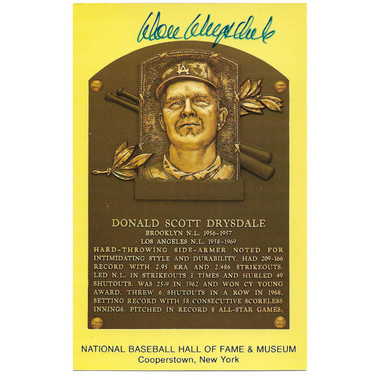 Don Drysdale Autographed Hall of Fame Plaque Postcard (JSA-41)