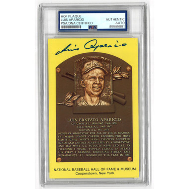Luis Aparicio Autographed Hall of Fame Plaque Postcard (PSA-81)