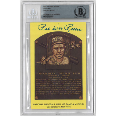 Pee Wee Reese Autographed Hall of Fame Plaque Postcard (Beckett-03)