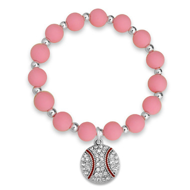 Pink Baseball Charm Stretch Bracelet