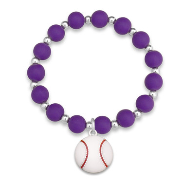 Purple Baseball Bling Charm Stretch Bracelet